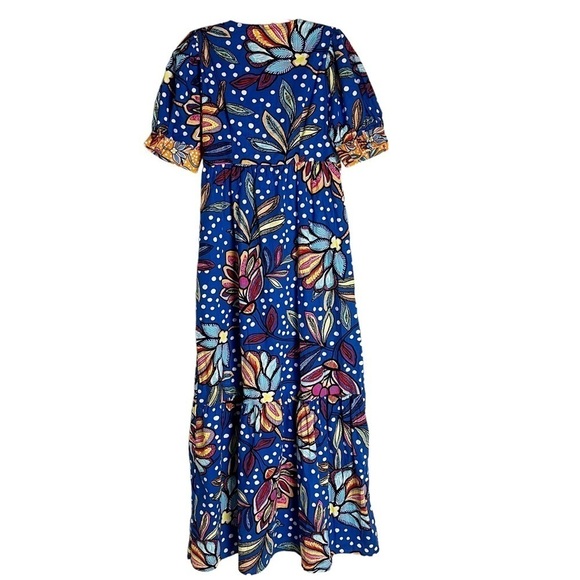 Tabitha Brown Blue Floral Polk Dot Maxi Dress Size Small - Picture 3 of 10